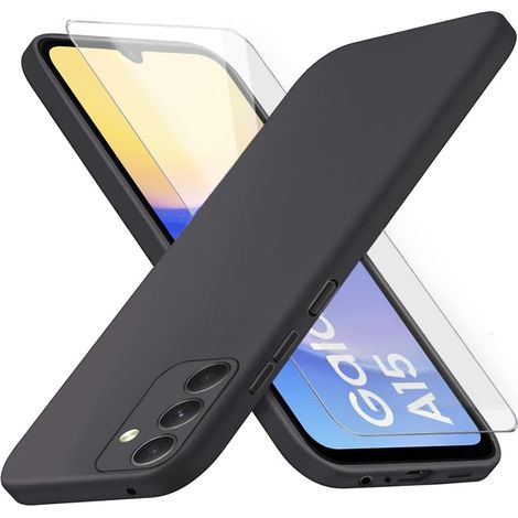 Schutzhülle für Samsung Galaxy A15, Silikon Lite, schwarz + 9H-Glas (1/5)