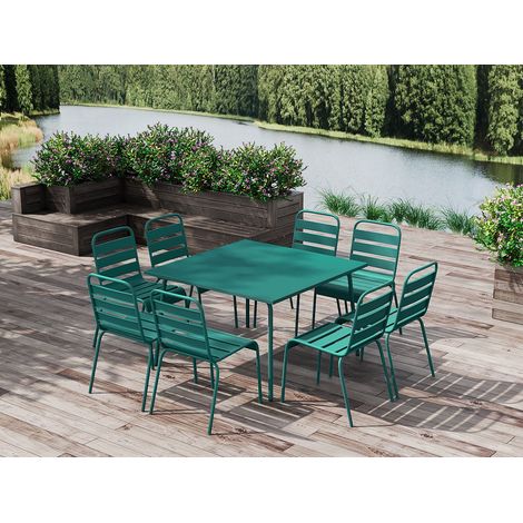 Table de jardin carrée L.120 cm en métal - Bleu canard - MIRMANDE de MYLIA (1/3)