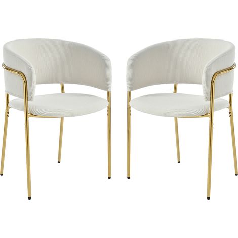 Set di 2 sedie da pranzo moderne in tessuto a coste beige, gambe in ferro e piedini regolabili (1/5)