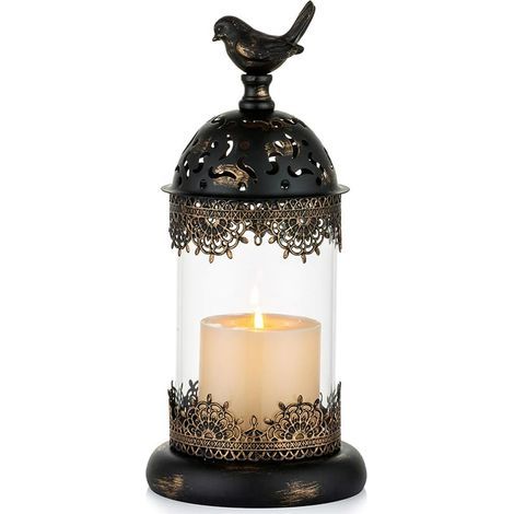 AIDUCHO Portavelas antiguo tipo huracán con tapa de cristal, candelabro rústico negro para decoración de cenas, fiestas, Navidad, hogar, bodas - 1 x pequeño (1/5)