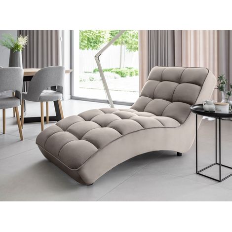 Les Tendances – Chaise longue d'intérieur en velours capitonné – Assise généreuse inclinée – Garnissage mousse HR – Largeur 85 cm – Gris taupe (1/5)