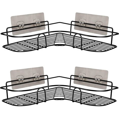 Ensemble de 2 étagères de douche d'angle sans perçage, étagère de salle de bain, porte-savon de douche en acier inoxydable pour salle de bain et rangement de cuisine (noir) (1/5)