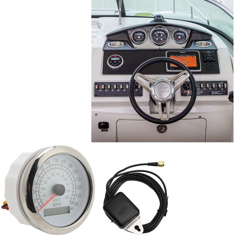 Modification du tableau de bord pour voitures, camping-cars et bateaux : 140 mph (double échelle, 220 km/h), tableau de bord GPS 85 mm (référence blanche : CX8066) (référence noire : CX8065) Blanc