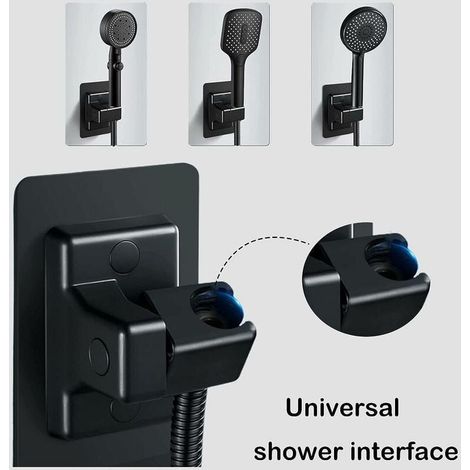 Soporte para cabezal de ducha negro, soporte universal ajustable 360°, potente soporte para cabezal de ducha sin necesidad de taladrar, soporte de pared para baño, plástico ABS.