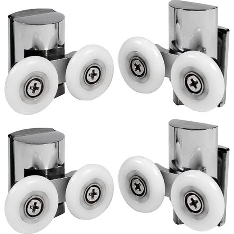 Petites Ecrevisses – Lot de 4 roulettes porte douche double 23mm – Rouleaux nylon pour portes en verre 4-8mm – Installation facile avec ressort intégré