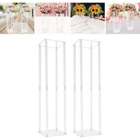 2 Stück Hochzeit Blumenständer Acryl Hochzeit Geometrisch Blumenvase Säule Stand für Hochzeit Party Geburtstagsfeier Heimdekoration Abendessen (Transparent)