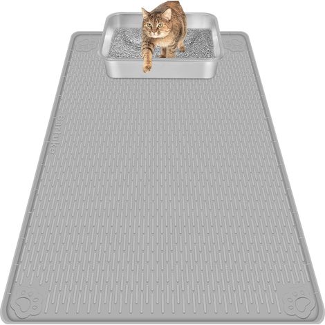 Tapis Litiere Chat, Tapis de Litière pour Chat en Silicone Extra Grande 40 "x 28" Doux pour Les Pattes du Chat, Facile à Nettoyer (Gris) (1/5)