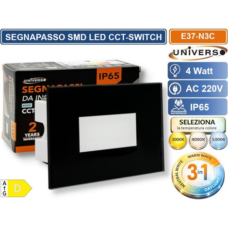 UNIVERSO ES37-N3C SEGNAPASSO SMD LED RETTANGOLARE IN VETRO MONTAGGIO A INCASSO 503E 4W CCT SWITCH CAMBIA COLORE LUCE IP65 (1/5)