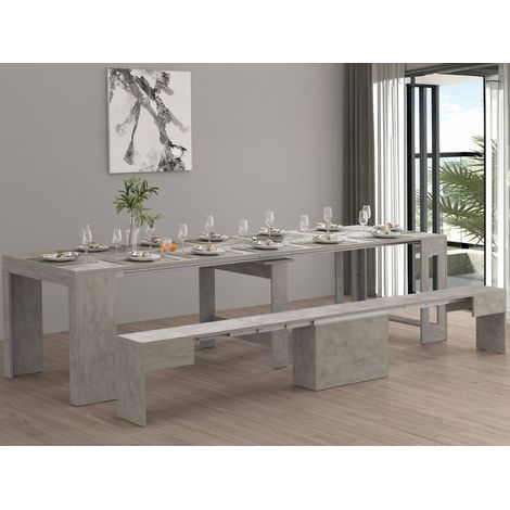 Dmora - Banco Ubertino, Asiento para mesa de comedor, Banco individual extensible, 290x25h45 cm, Gris (1/5)
