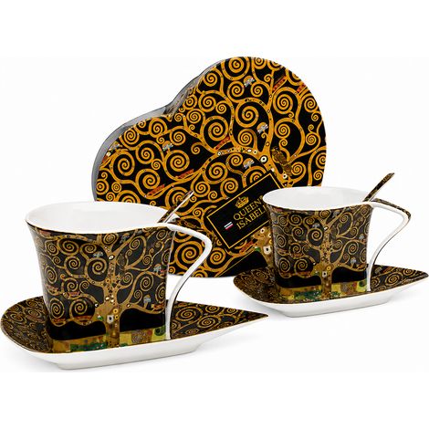 Tasses en porcelaine Klimt Arbre de Vie (2 x 180 ml) + cuillères - IDÉE CADEAU (1/5)