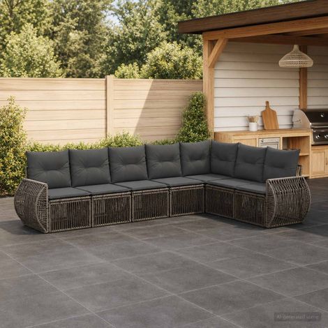 Salon de jardin 7 places en polyrotin modulable gris et gris foncé, coussins inclus - PANGIVO (1/5)