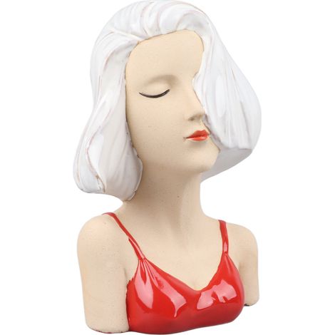 Vase visage femme, sculpture décorative moderne, vase tête céramique blanc pour salon chambre bureau (1/5)