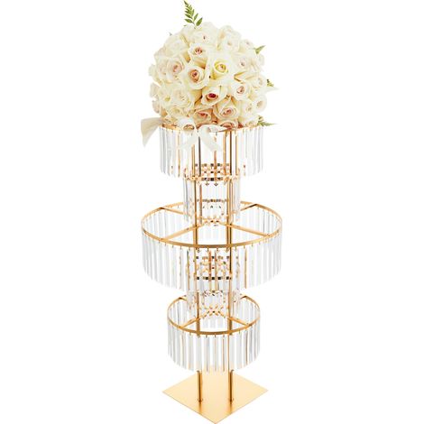 Support Fleurs Doré Présentoir pour Centres de Tables 110cm Métal Acryliques Vase à 5 étages pour Mariage, Fêtes, Maison (1/5)