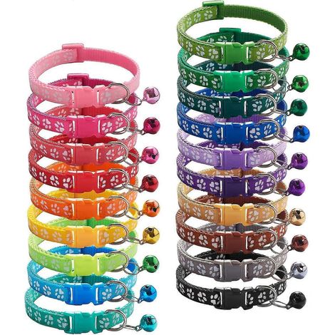 Shxx Lot de 19 colliers d'identification pour chiots avec clochette, réglables de 19 à 32 cm, en nylon doux et réfléchissant, pour animaux nouveau-nés A106-02 (1/5)