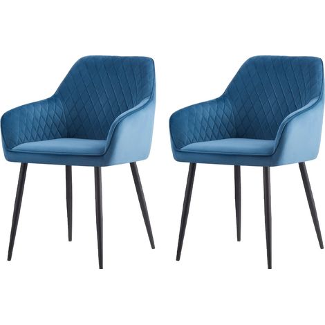 Jymtom – Lot de 2 chaises de salle à manger rembourrées – Accoudoirs – Pieds en métal – Revêtement en velours turquoise – Hauteur d'assise 42 cm (1/5)
