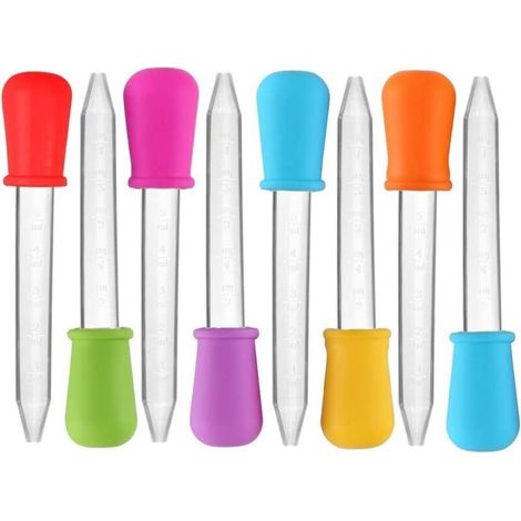 Set di 8 pipette in silicone da 5 ml per liquidi e bevande trasparenti, con punta a bulbo, adatte ai bambini e per stampi per caramelle. (1/4)