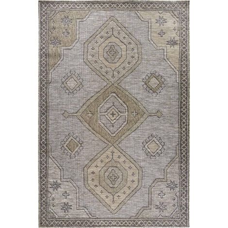 Tapis exterieur 155 x 230 cm motif oriental, beige et gris, structure authentique, idéal terrasse jardin, durable et facile d'entretien (1/5)