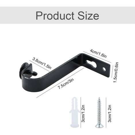 Support de plafond de 4 pièces pour tringle à rideau, support mural noir pour tringle à rideau de 22 mm de diamètre intérieur (1/4)