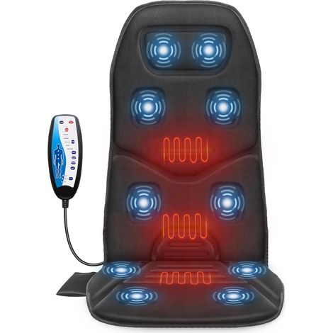 Coussin de massage pour chaise, appareil de massage du dos avec chaleur, 10 moteurs de vibration pour le dos et la nuque, coussin de massage pour le bureau et la maison (1/5)
