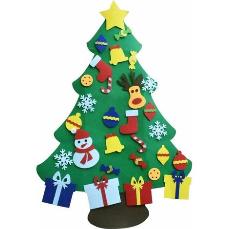 Sapin de Noel, Feutre Arbre de Noël,Sapin de Noël Décoration Vitrine DIY Feutre avec Ornements détachables Décorations Noël 95 70cm, pour Les Décorations De Noël (1/5)
