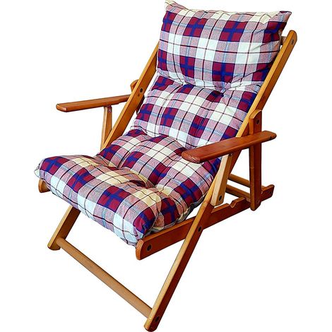 POLTRONA RELAX COMODONA ROSSO BORDEAUX SCOZZESE IN LEGNO CON 3 POSIZIONI (1/5)