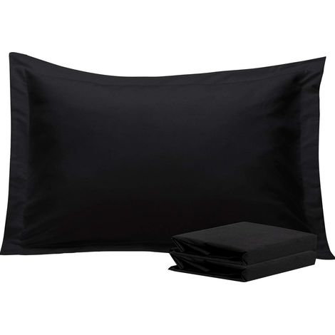 MINKUROW Federa per Cuscino Piatto con Volant 50 x 70 cm, Set di 2 Federe per Cuscino in Microfibra Super Morbida, Nero (1/5)