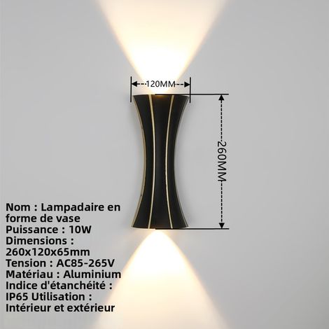 Wasserdichte Außenwandleuchte IP65, moderne minimalistische 10W 4000K Wandbeleuchtung für Garten, Balkon und Flur, dekorative Beleuchtung im Design Vase Schwarz und Gold-lsw