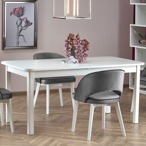 Table de salle à manger extensible 160-228cm blanche BREHAT (1/5)