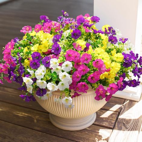 Lot de 12 Fleurs Artificielles Extérieures 4 Couleurs UV Résistant Bouquets Fausse Fleurs Plantes Artificielles pour Cimetiere Mariage Jardin Jardinière Balcon Extérieur et Intérieur (1/5)