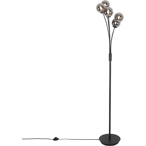 Moderne Stehlampe schwarz 5-Licht mit Rauchglas - Athen (1/4)