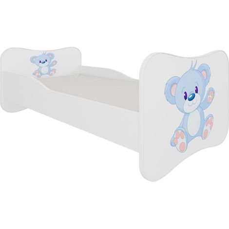 Lit enfant bois blanc imprimé ourson bleu 70x140 ou 80x160 - Sommier et matelas inclus - Ondula-80x160 (1/5)