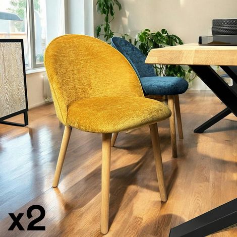 Chaise scandinave en bois et velours moutarde (lot de 2) ETNA (1/5)