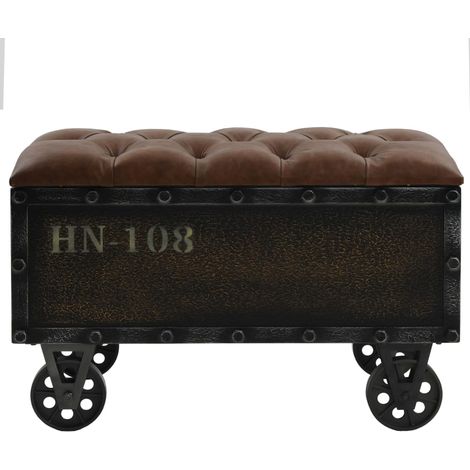 INLIFE Banc de rangement Bois massif et similicuir 80,5x41x50 cm (1/5)