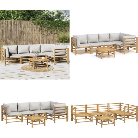 6-tlg. Garten-Lounge-Set mit Hellgrauen Kissen Bambus - Bambus Möbel - Gartenloungeset - Outdoor Möbel - Gartenmöbel - Esstisch - Home & Living (1/5)