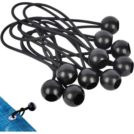 10 Stück Segelspanner mit Kugel, Kabelbinder, elastische Spanner, Gummispanner, für Segelbefestigung, Banner, Vorhangverlängerung, 15 cm, schwarz (1/5)