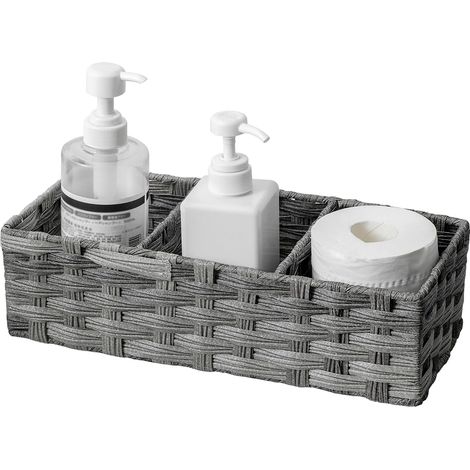 Panier à papier toilette en plastique tressé à la main, multifonctionnel, avec séparateur pour étagères, décoration rustique de salle de bain, organisateur de comptoir, rangement (1/5)