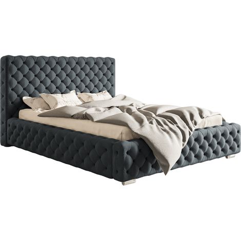 Lit adulte 160x200 cm Adonis avec cadre en métal - Lit rembourré, Tissu Velours Gris foncé (Jasmine 96) (1/5)
