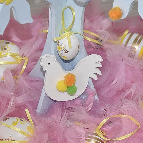 Albero di Buona Pasqua della vita in legno con addobbi decorazioni pasquali uova pulcini piume pappagallo Novita dell'anno 2023 - colorigenerali: BIANCO - MISURA: BASE (1/5)