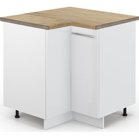 Armario de esquina Fame-Line, Blanco alto brillo, 80.5 cm , ET Roble, Vicco (1/5)