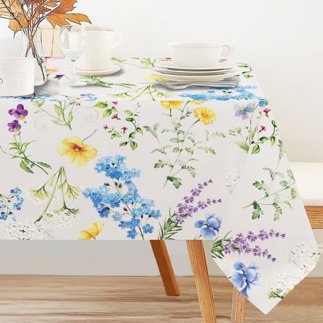 Nappe vintage à fleurs sauvages, esthétique, infroissable, en polyester, rectangulaire, 152,4 x 228,6 cm, pour cuisine, pique-nique, fête, dîner (1/5)