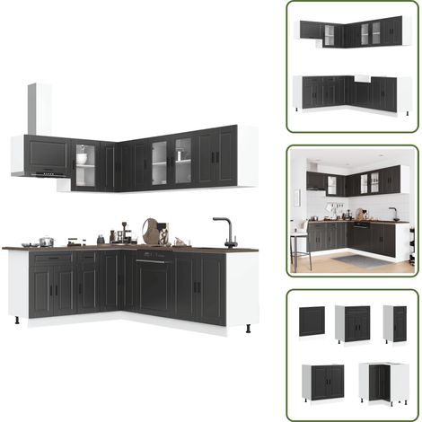 vidaXL 11-tlg. Küchenschrank-Set Porto Schwarz Holzwerkstoff