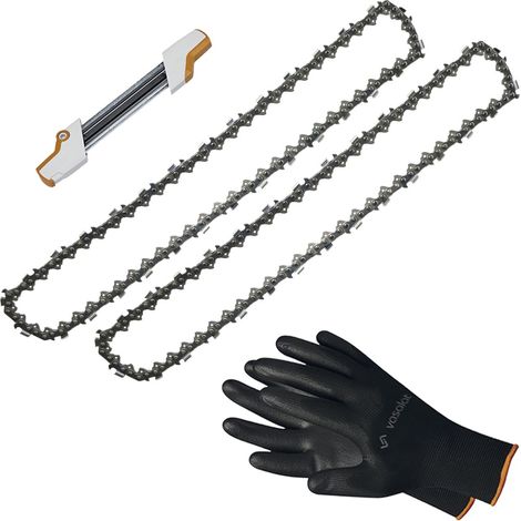 Kettensäge Zubehör - 2x Sägekette 40cm Rapid Micro 3 Pro Ersatzkette + 2in1 Feilenhalter mit Feile 4,8mm (1/4)