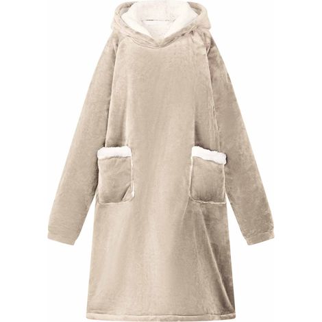 vidaXL Sweat à capuche couverture Beige L Polaire et flanelle (1/5)