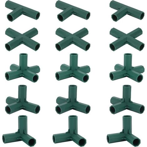Lot de 15 connecteurs de cadre de jardin de 16 mm, 5 types de supports stables pour supports de fleurs et serres (1/5)