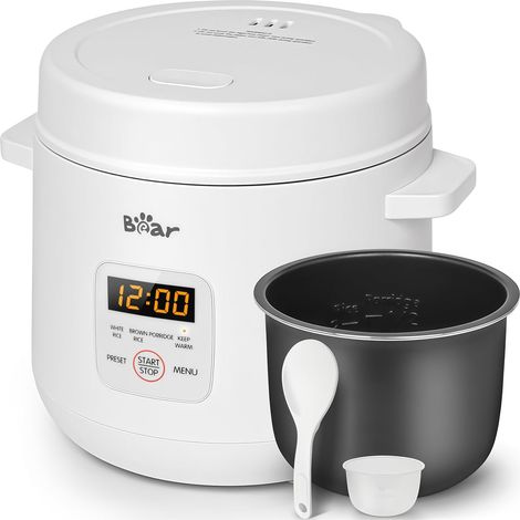 Cuiseur à riz multifonction, 300 W, avec fonction de maintien au chaud, fonction préréglée, mini cuiseur électrique, blanc (1/5)