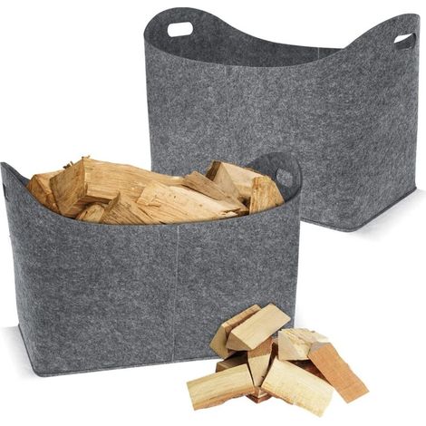 2 paniers en feutre avec poignée renforcée, sac de rangement en feutre pour bois de chauffage, journaux, aliments, etc. Gris clair 55 x 30 x 40 cm