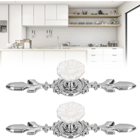 Tiradores de cerámica Magnolia 1088D para armarios: 2 tiradores de cerámica y aleación de zinc con placa embellecedora para cocina y oficina. (1/5)