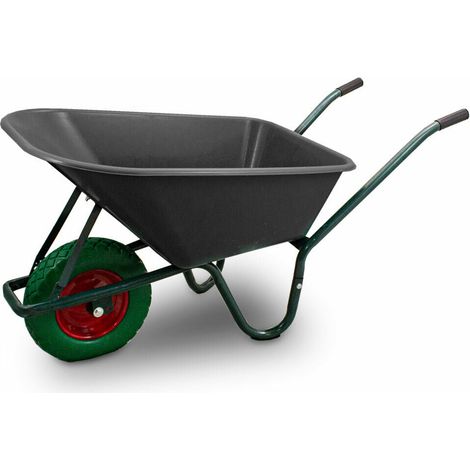 Schubkarre 100L Schubkarren Schiebkarre Bauschubkarre mit PVC Wanne und PU Rad bis 250kg (Schubkarre mit PVC Mulde Schwarz und PU Rad Grün) (1/5)