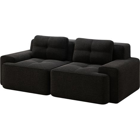 CHICFURN Sofá modular 204x104x69 cm en terciopelo acanalado negro, profundo, para salón (1/5)