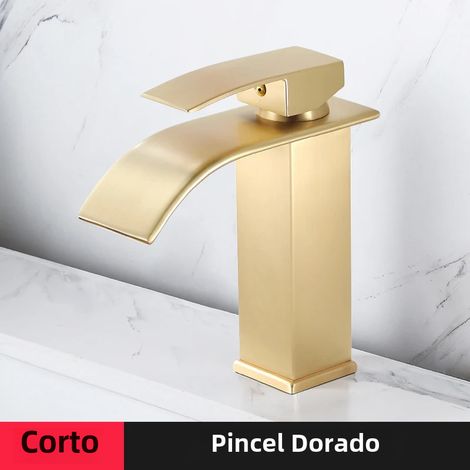 Robinet d'eau chaude et froide moderne en acier inoxydable à poignée unique (Gold-Short) (1/2)